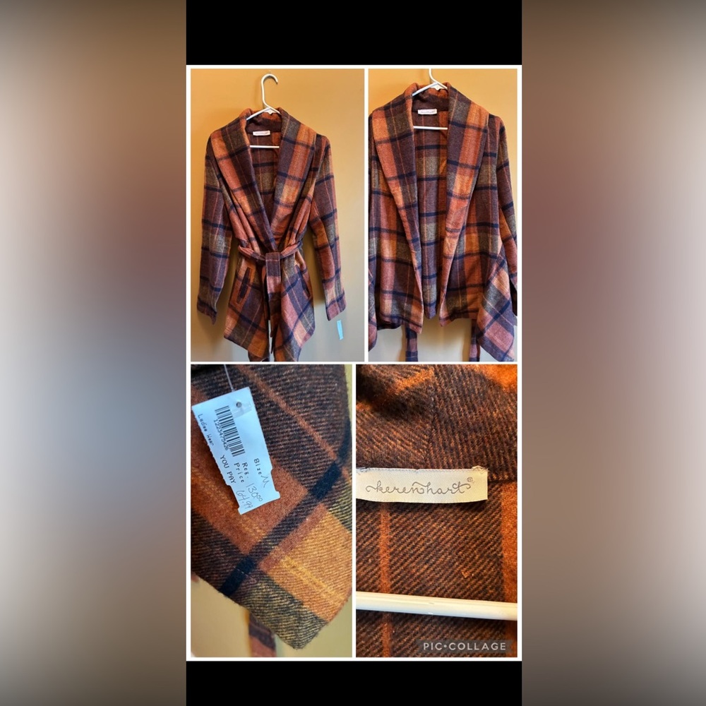 KEREN hart Women's Plaid Jacket with belt - Orange and Navy